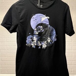 Nightmare Before Christmas Black Graphic T-Shirt with Purple and White Design